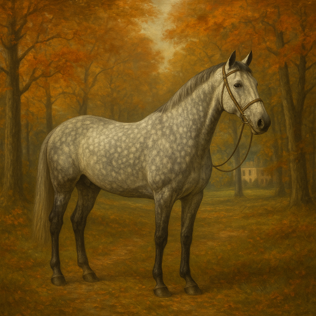 Dappled Grey Hunter in Autumn Woodland No. 12 Oil Painting - View 1