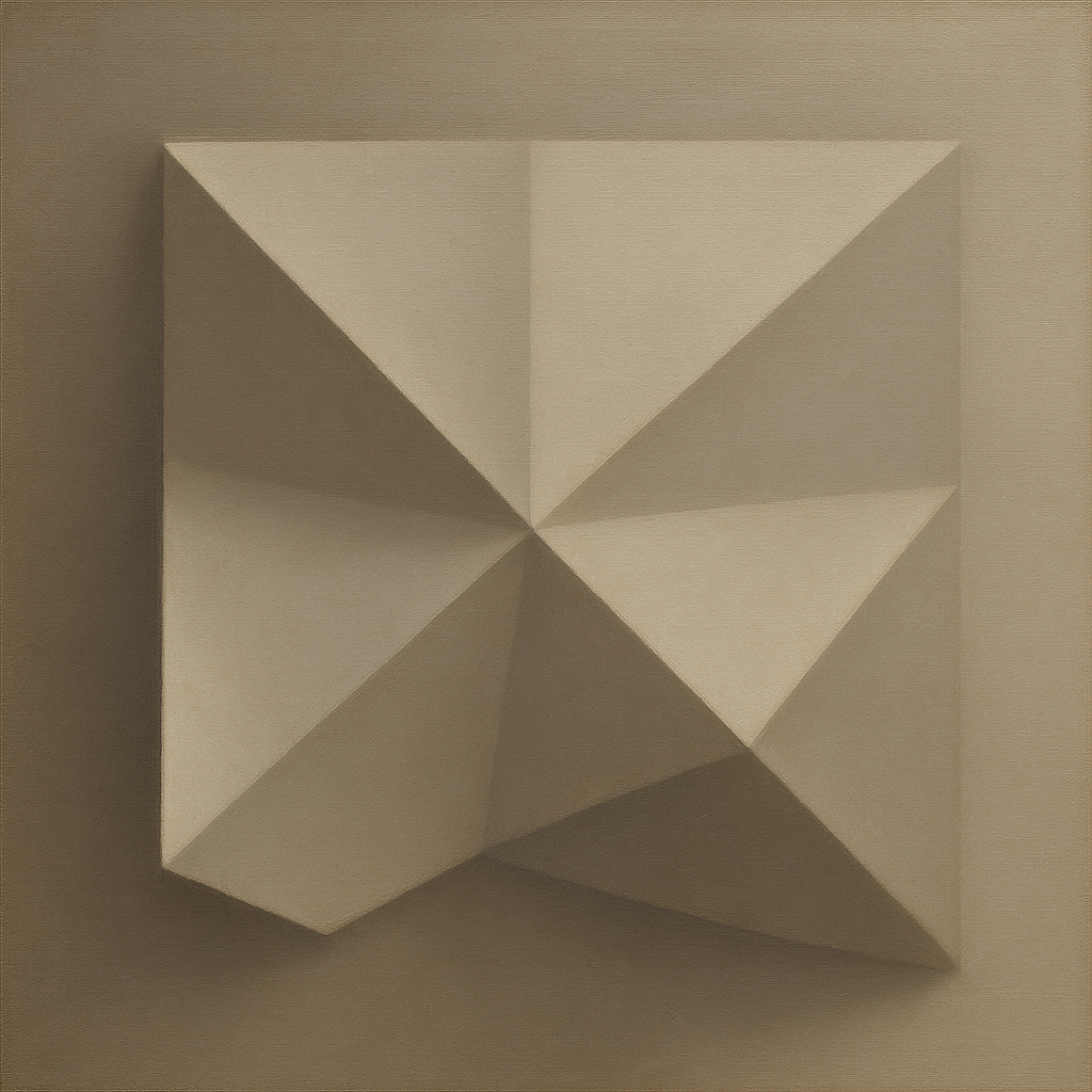 Folded Paper Geometry in Neutral Gradient Shadows No. 3 Oil Painting - View 1