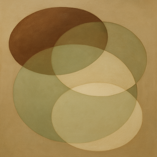 Floating Ellipse Harmony in Walnut & Pale Sage No. 15 Oil Painting 100% Hand Painted Oil on Belgian Linen Canvas, Original Fine Art Wall Decor