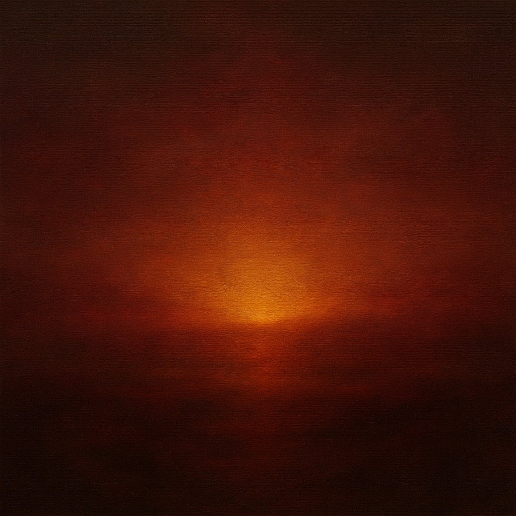 Deep Garnet & Amber Candlelight Horizon No. 13 Oil Painting 100% Hand Painted Oil on Belgian Linen Canvas, Original Fine Art Wall Decor