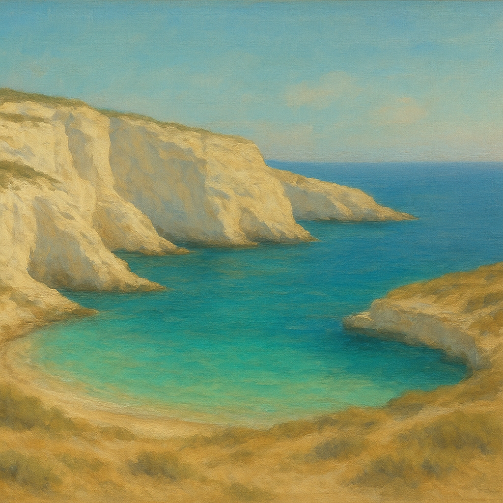 Mediterranean White Cliffs & Turquoise Cove No. 17 Oil Painting 100% Hand Painted Oil on Belgian Linen Canvas, Original Fine Art Wall Decor