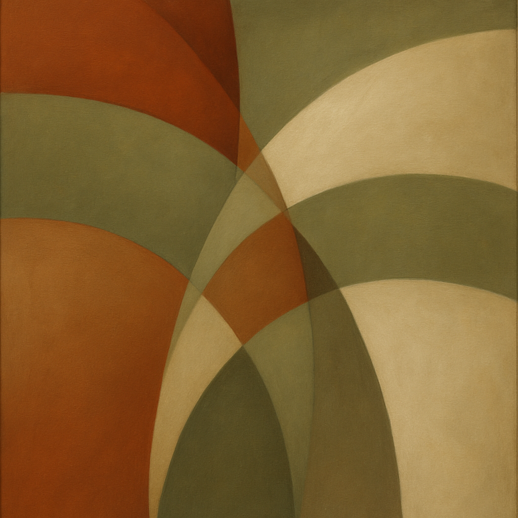 Intersecting Curved Forms in Olive & Rust No. 9 Oil Painting - View 1