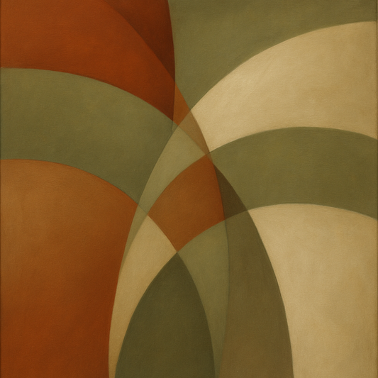 Intersecting Curved Forms in Olive & Rust No. 9 Oil Painting 100% Hand Painted Oil on Belgian Linen Canvas, Original Fine Art Wall Decor