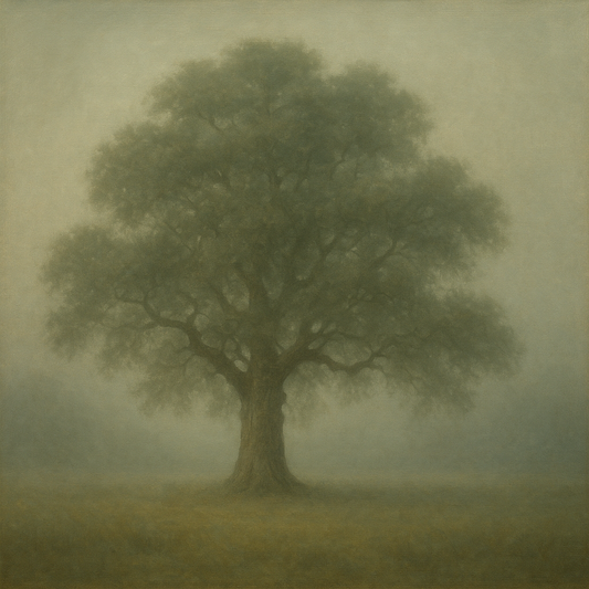 Ancient Solitary Oak in Morning Fog No. 2 Oil Painting 100% Hand Painted Oil on Belgian Linen Canvas, Original Fine Art Wall Decor