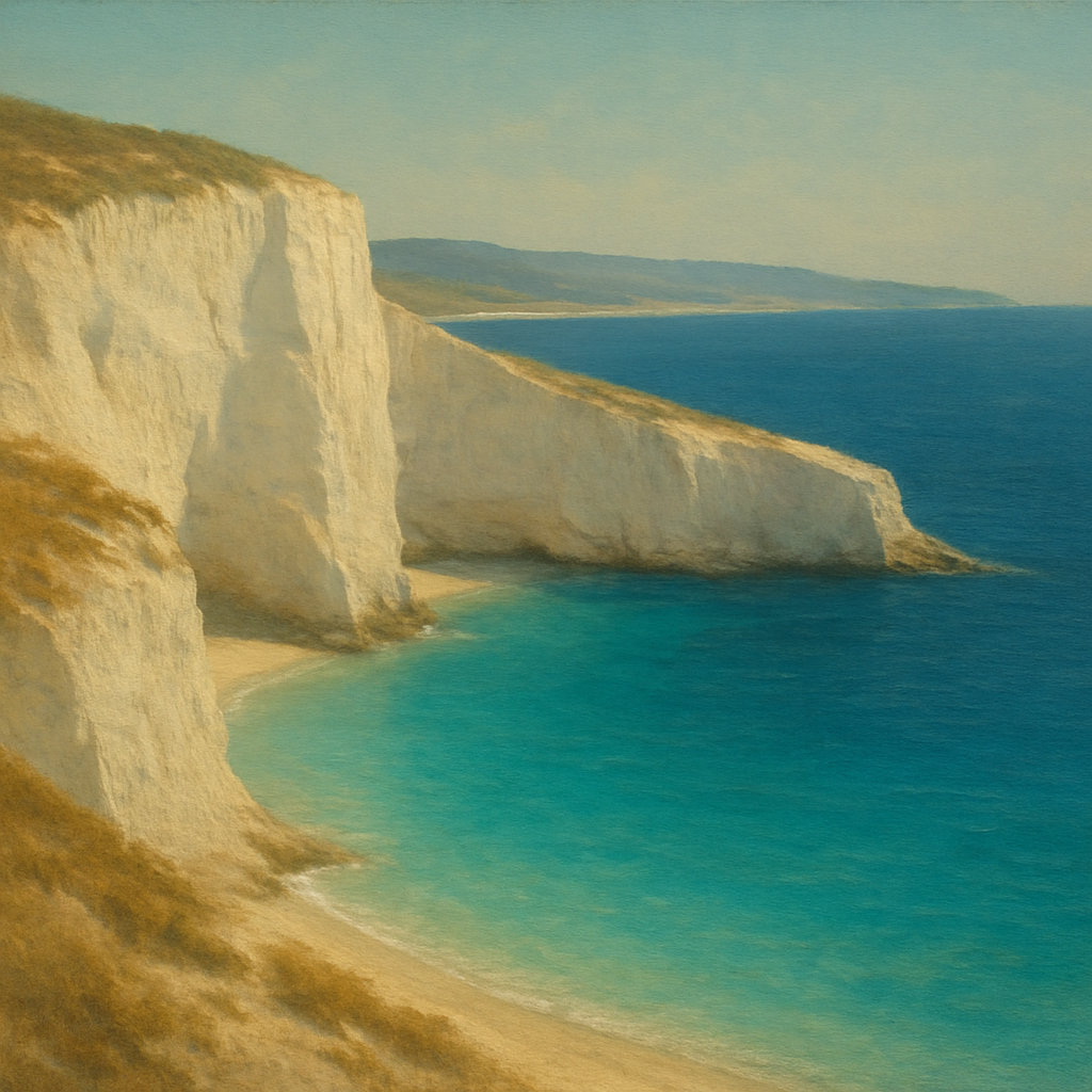 Mediterranean White Cliffs & Turquoise Cove No. 8 Oil Painting - View 1