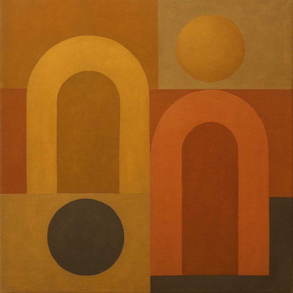 Arch & Circle Equilibrium in Warm Earth Tones No. 5 Oil Painting - View 1