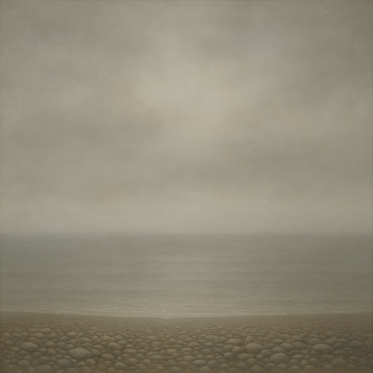 Overcast Coastal Fog & Wet Pebble Shingle No. 11 Oil Painting 100% Hand Painted Oil on Belgian Linen Canvas, Original Fine Art Wall Decor