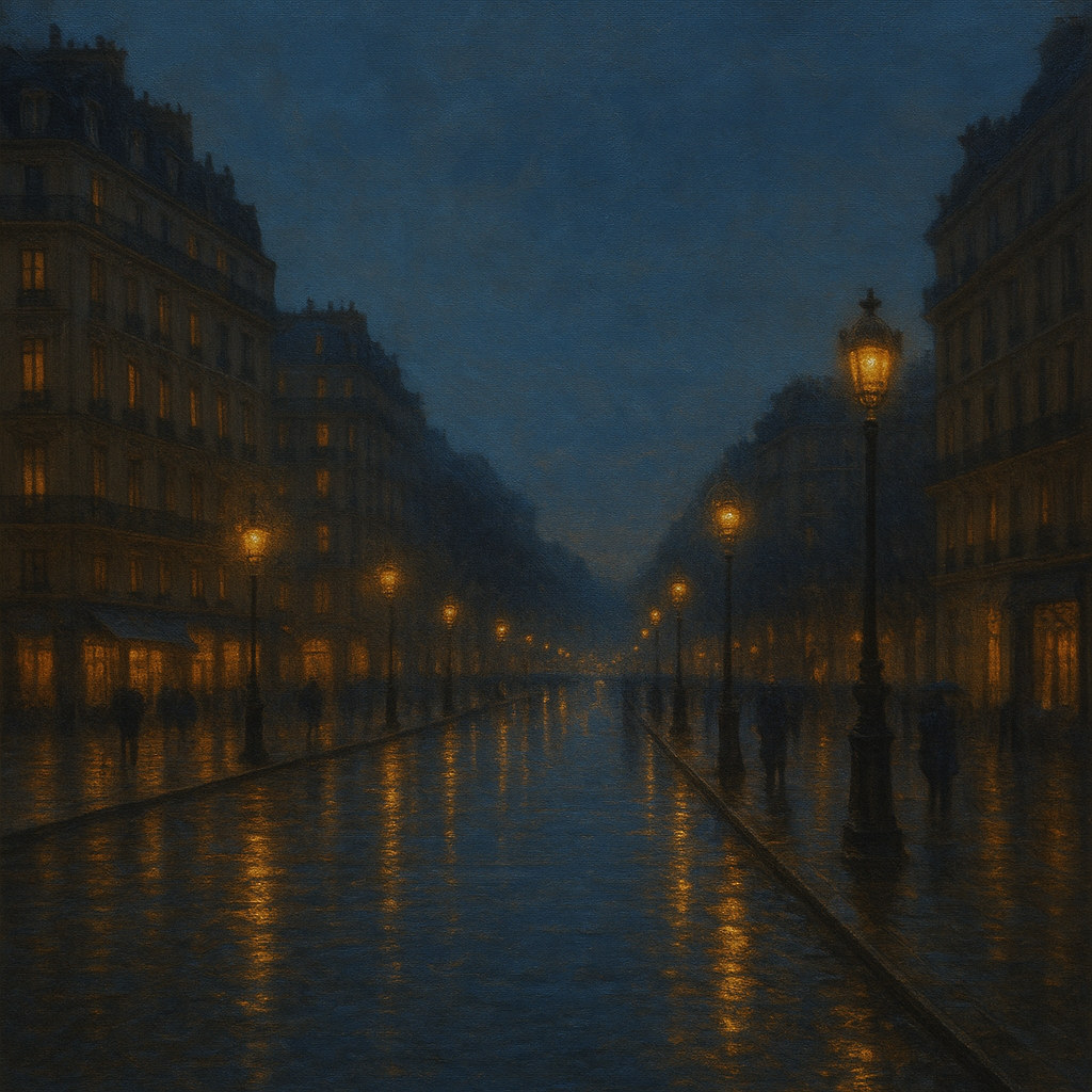 Rainy Parisian Boulevard at Twilight No. 5 Oil Painting - View 1