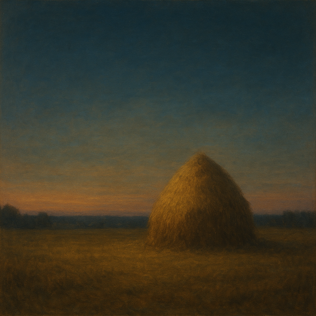 Dusk Horizon over Weathered Haystack Oil Painting - View 1