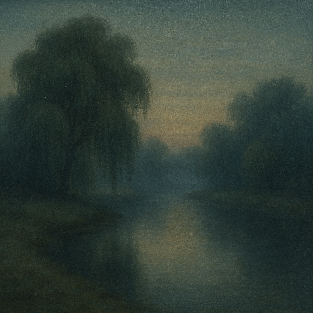 Tranquil Riverbank at Twilight Mist No. 5 Oil Painting - View 1