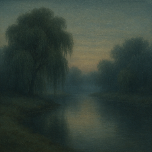 Tranquil Riverbank at Twilight Mist No. 5 Oil Painting - View 1