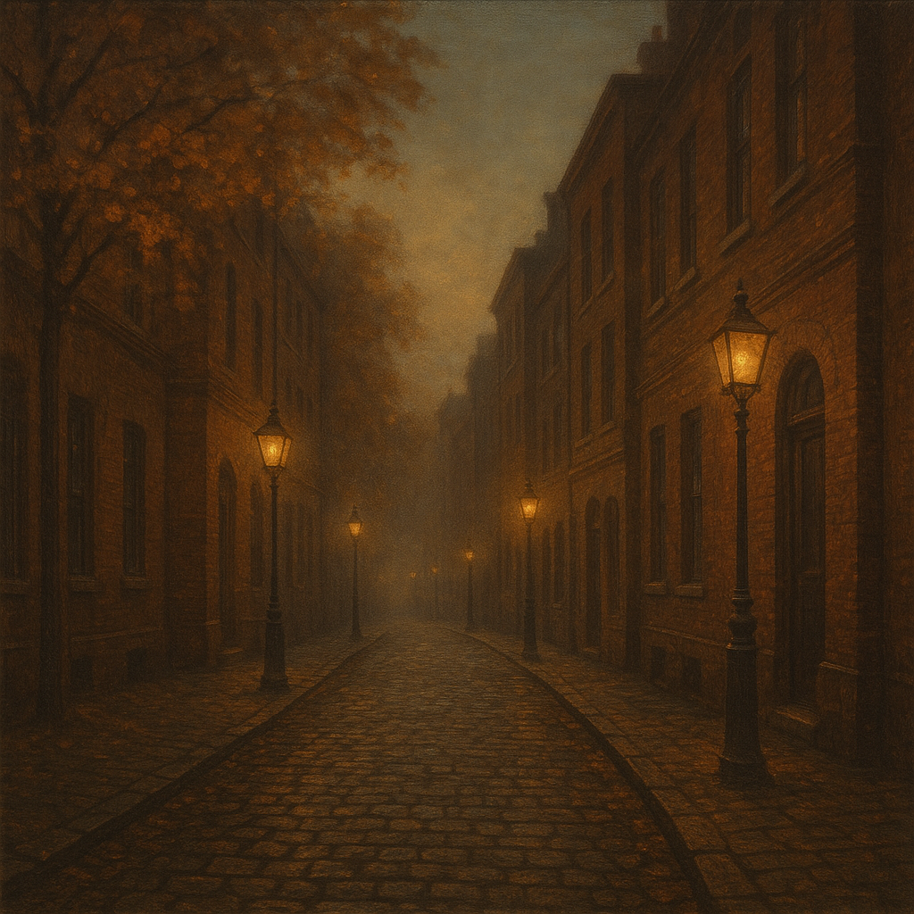 London Gaslamp Alley in Autumn Dusk No. 14 Oil Painting - View 1