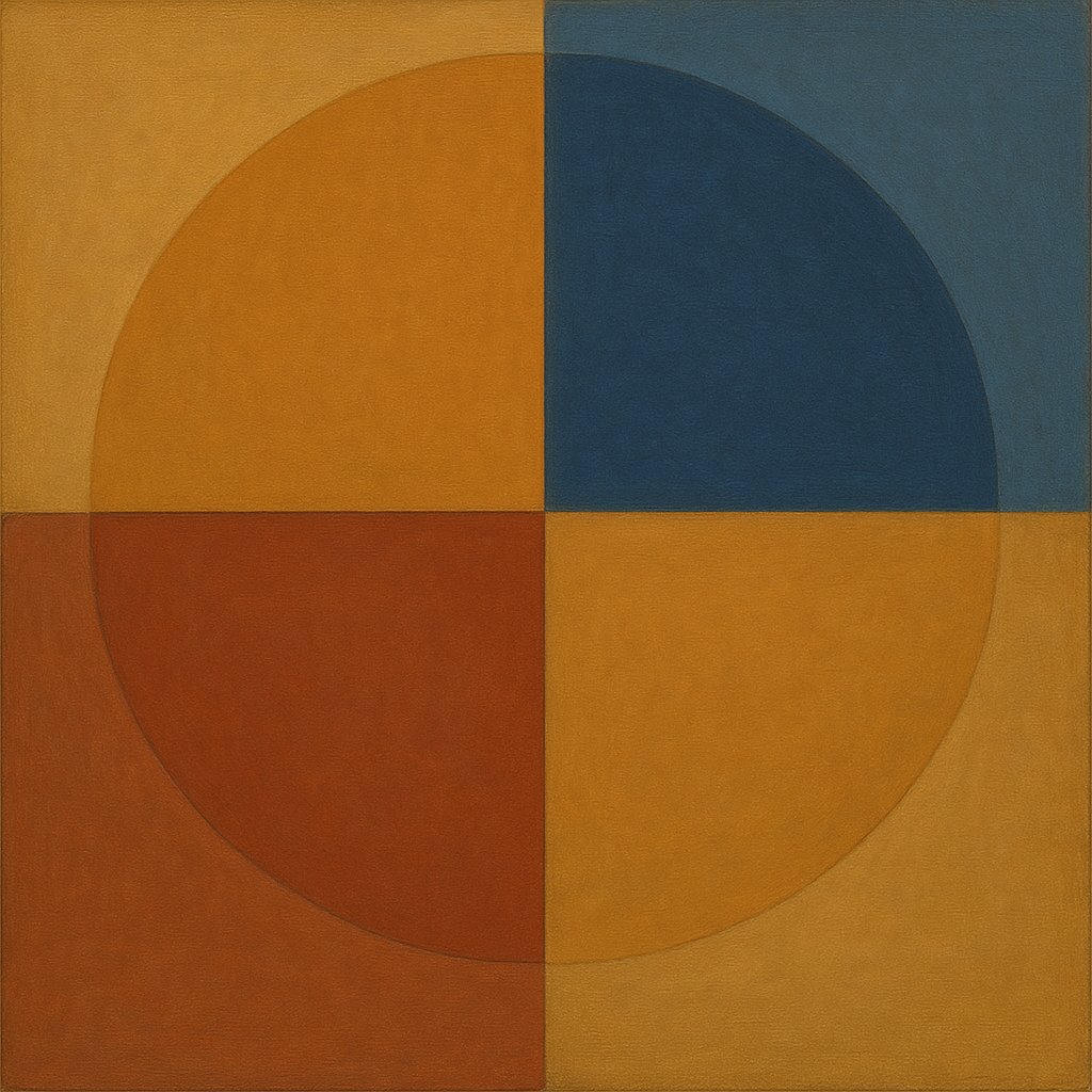 Bauhaus Quadrant Harmony in Primary Earth Tones No. 18 Oil Painting - View 1