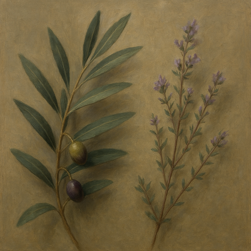 Olive Branches & Wild Thyme Botanical Study No. 10 Fine Art Oil Painting - View 1