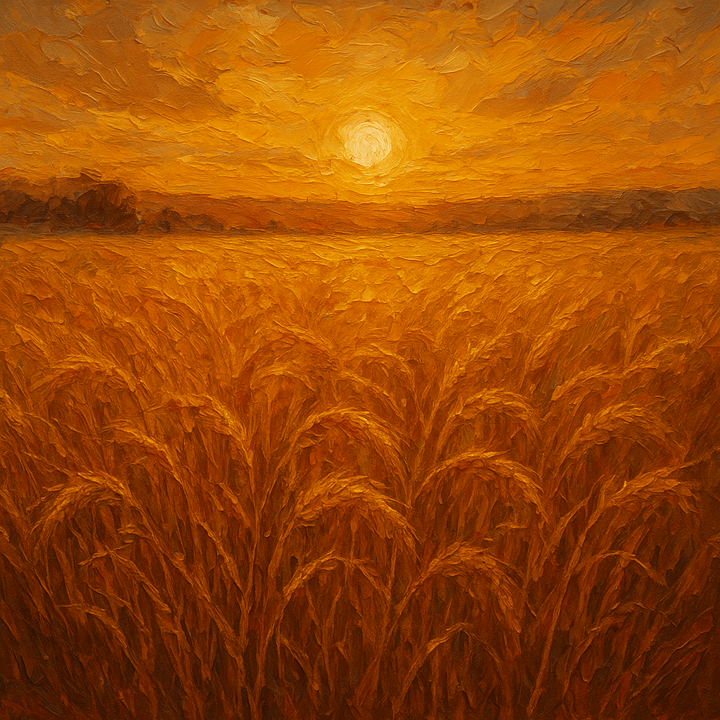Golden Amber Wheatfield Impasto Oil Painting - View 1