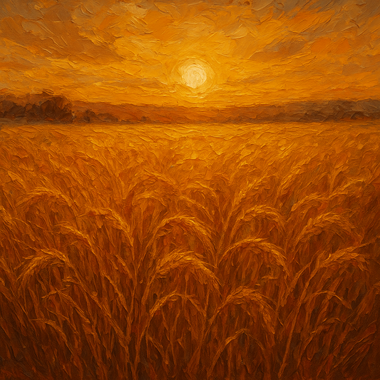 Golden Amber Wheatfield Impasto Oil Painting - View 1