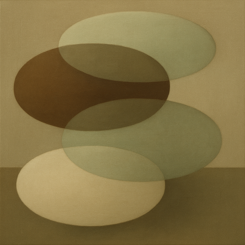Floating Ellipse Harmony in Walnut & Pale Sage No. 16 Oil Painting 100% Hand Painted Oil on Belgian Linen Canvas, Original Fine Art Wall Decor