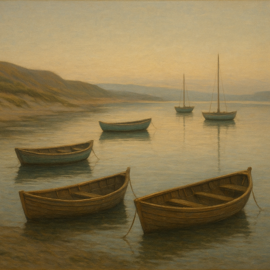 Quiet Fishing Harbor at Morning Low Tide No. 3 Oil Painting - View 1