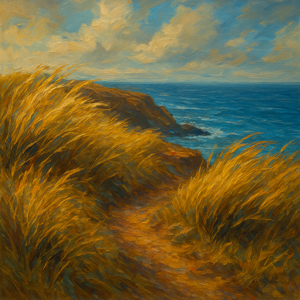 Wild Coastal Grasses on Windswept Bluff No. 8 Fine Art Oil Painting - View 1