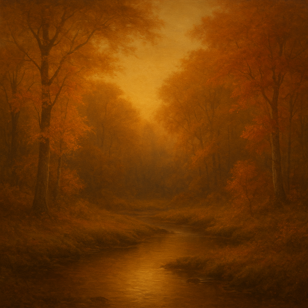 Secluded Woodland Brook in Autumn Glow No. 5 Oil Painting - View 1