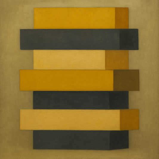 Stacked Horizon Blocks in Mustard & Charcoal No. 3 Oil Painting - View 1