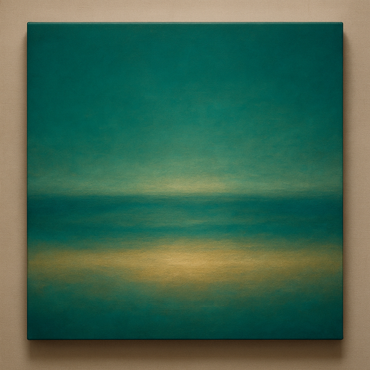 Peacock Teal & Champagne Gold Horizon No. 13 Oil Painting - View 1