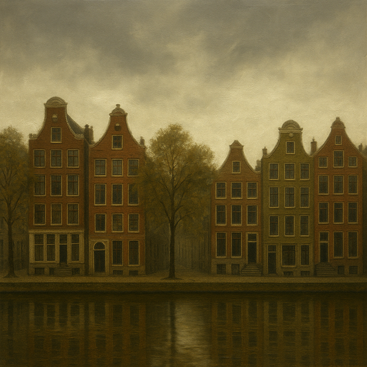 Amsterdam Canal Houses Under Overcast Sky No. 27 Oil Painting 100% Hand Painted Oil on Belgian Linen Canvas, Original Fine Art Wall Decor