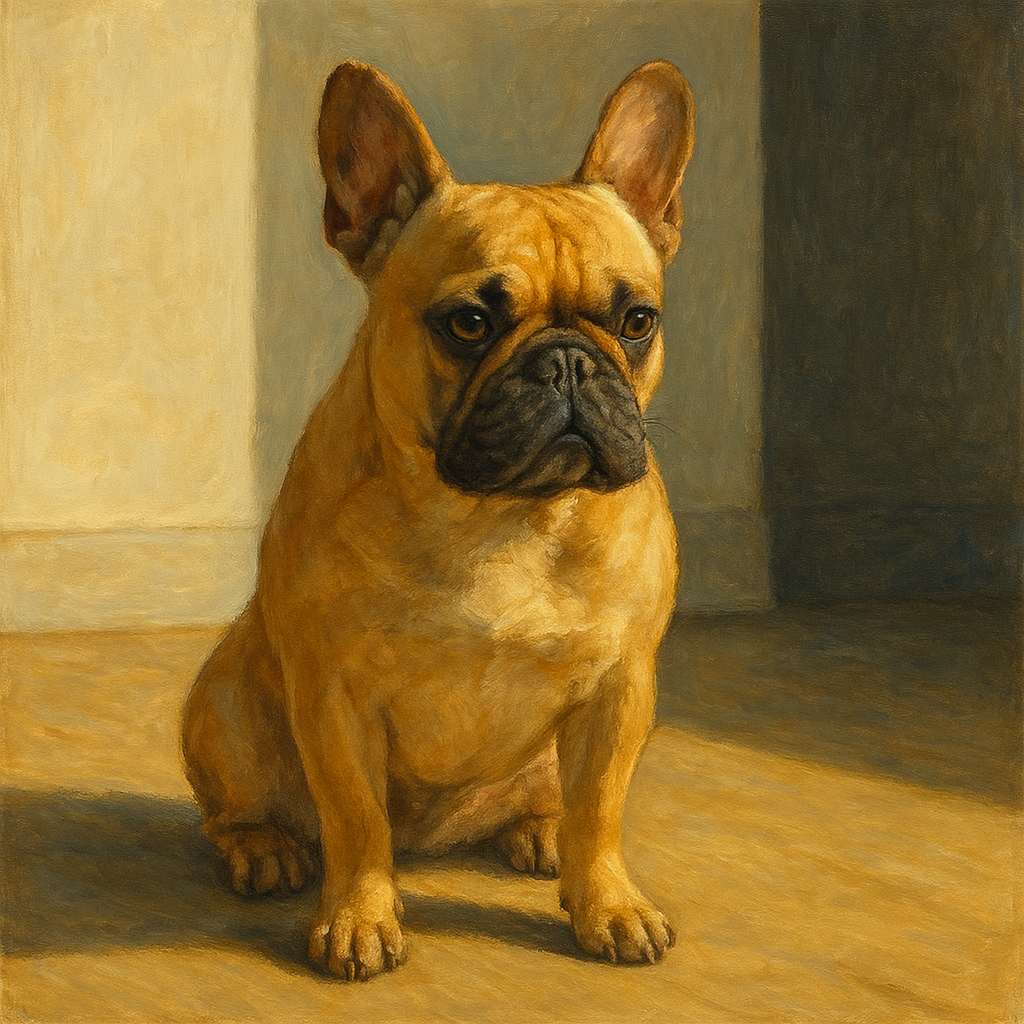 French Bulldog in Sunlit Minimalist Studio No. 11 Fine Art Oil Painting - View 1
