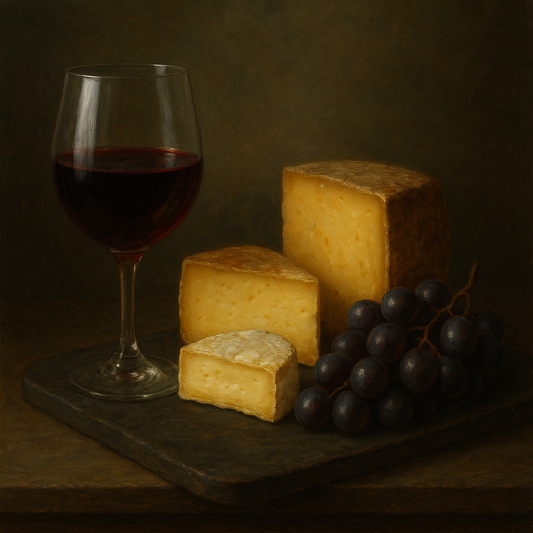 Burgundy Wine Glass & Aged Cheese Board No. 7 Oil Painting 100% Hand Painted Oil on Belgian Linen Canvas, Original Fine Art Wall Decor