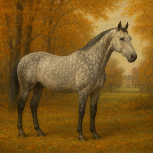 Dappled Grey Hunter in Autumn Woodland No. 17 Oil Painting - View 1