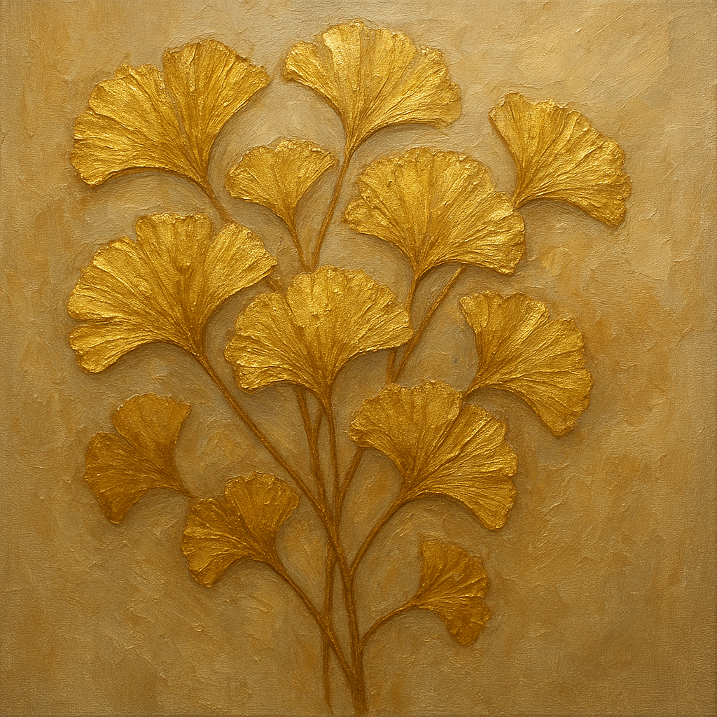 Gilded Ginkgo Foliage Luxury Oil Painting - View 1