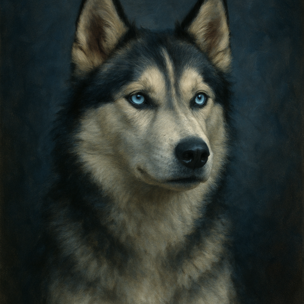 Siberian Husky with Luminous Ice Blue Eyes No. 17 Fine Art Oil Painting - View 1