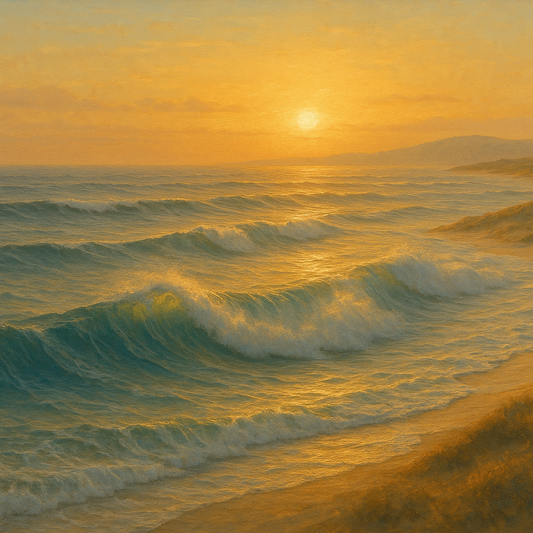 Golden Hour Sunlight on Ocean Swells Oil Painting 100% Hand Painted Oil on Belgian Linen Canvas, Original Fine Art Wall Decor