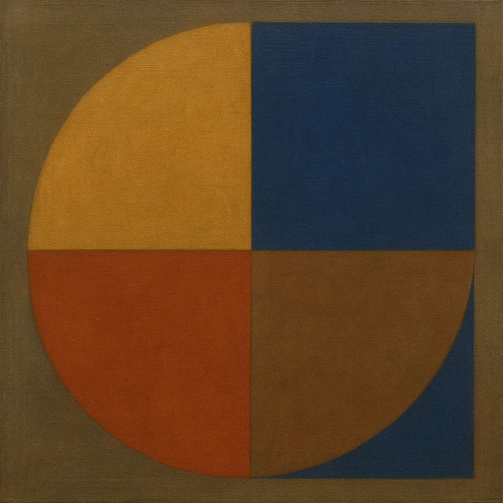 Bauhaus Quadrant Harmony in Primary Earth Tones No. 22 Oil Painting 100% Hand Painted Oil on Belgian Linen Canvas, Original Fine Art Wall Decor