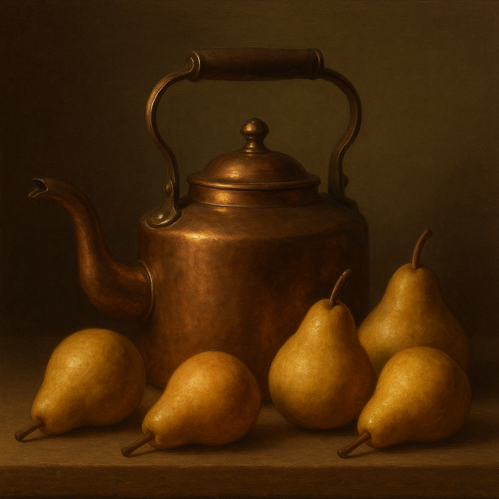 Antique Copper Kettle & Orchard Pears No. 10 Oil Painting - View 1