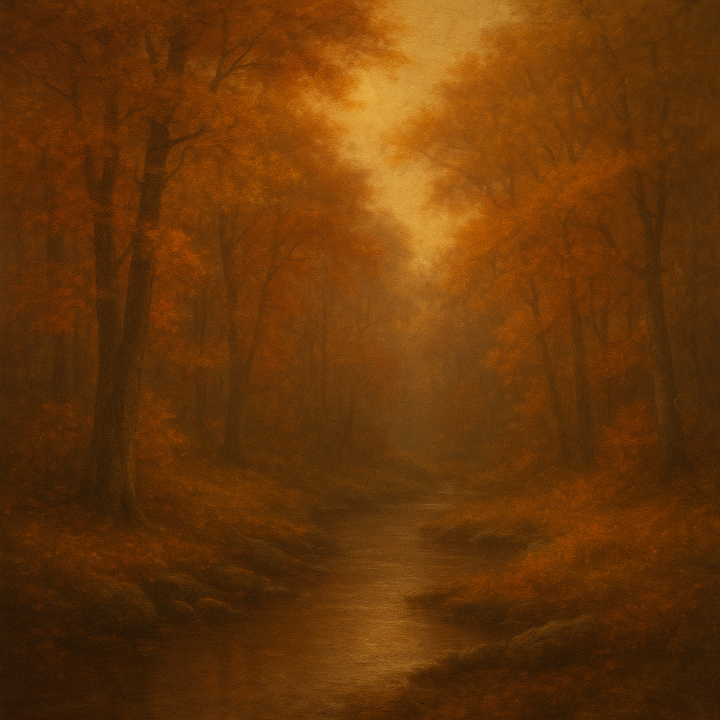 Secluded Woodland Brook in Autumn Glow No. 8 Oil Painting - View 1