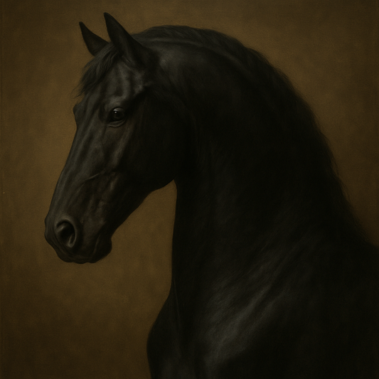 Dark Stallion Portrait in Classical Sfumato No. 16 Oil Painting 100% Hand Painted Oil on Belgian Linen Canvas, Original Fine Art Wall Decor