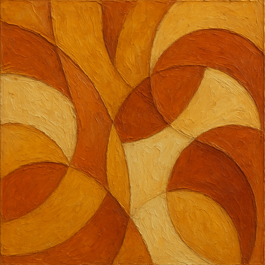 Abstracted Embrace in Warm Ochre Oil Painting - View 1