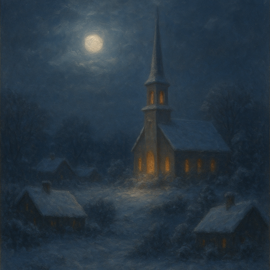 Moonlight Over Snowy Village Steeple No. 8 Oil Painting - View 1