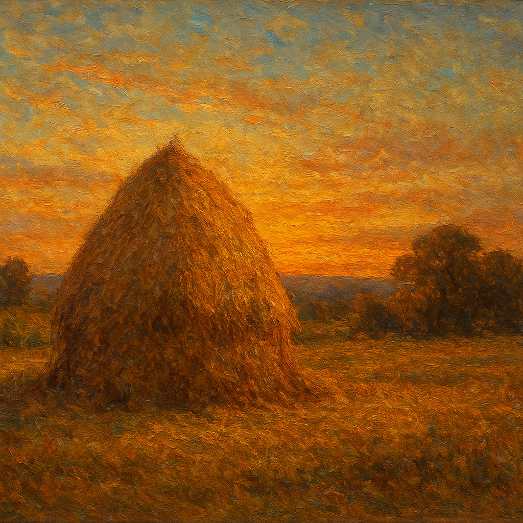 Rustic Countryside Haystack at Sunset No. 5 Oil Painting - 100% Hand-Painted Master Oil Painting