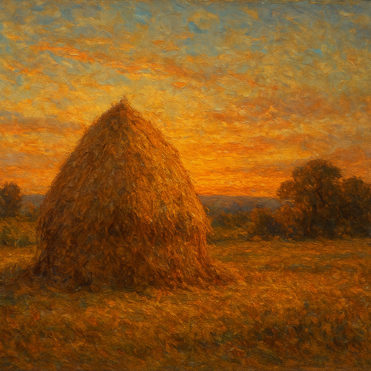 Rustic Countryside Haystack at Sunset No. 5 Oil Painting - 100% Hand-Painted Master Oil Painting