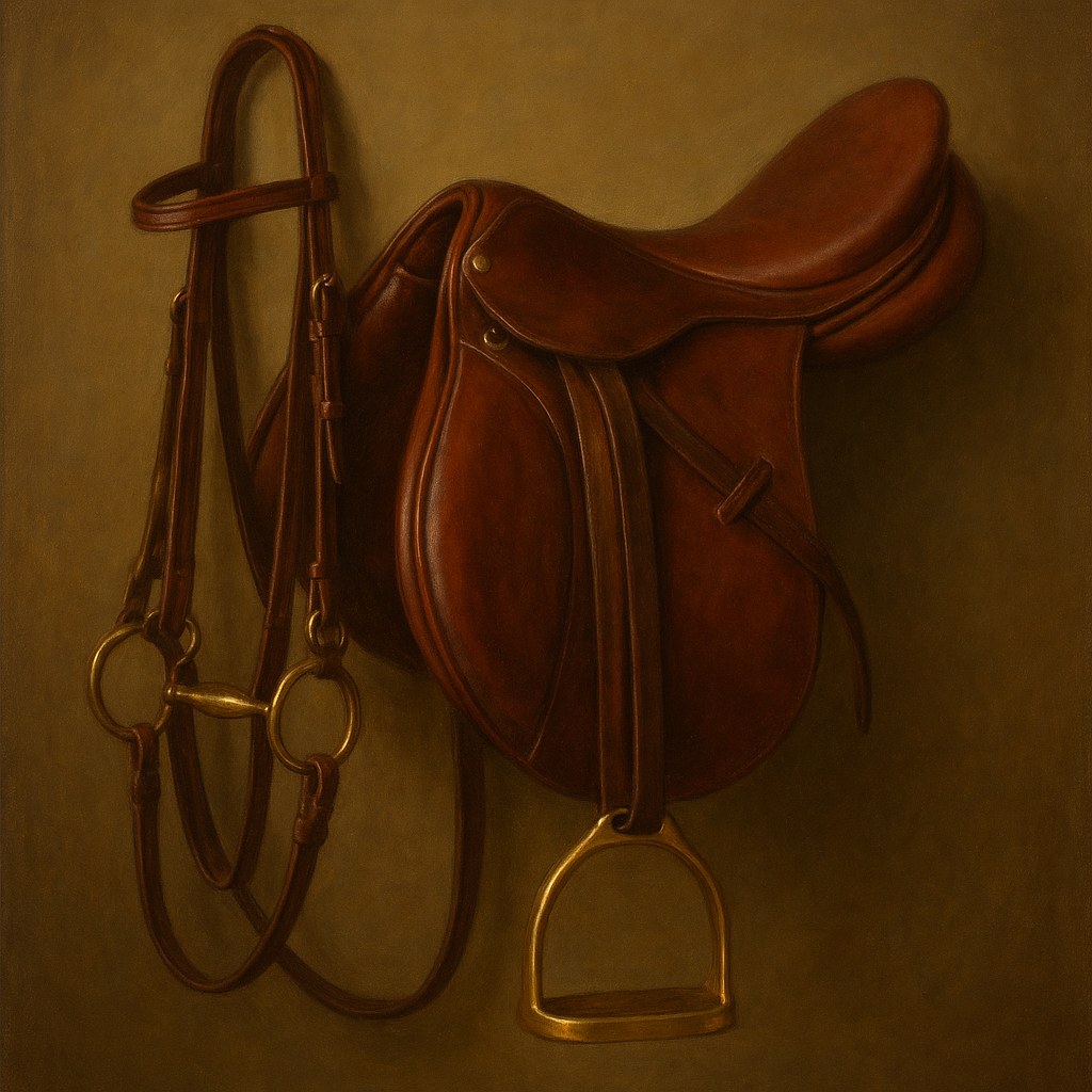 Vintage Bridle & Polished Leather Saddle No. 19 Oil Painting - View 1