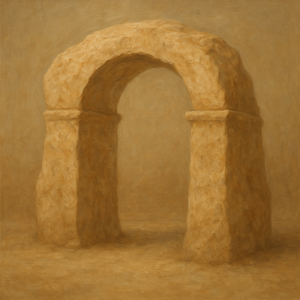 Travertine Stone Arch & Earth Tones Oil Painting - View 1