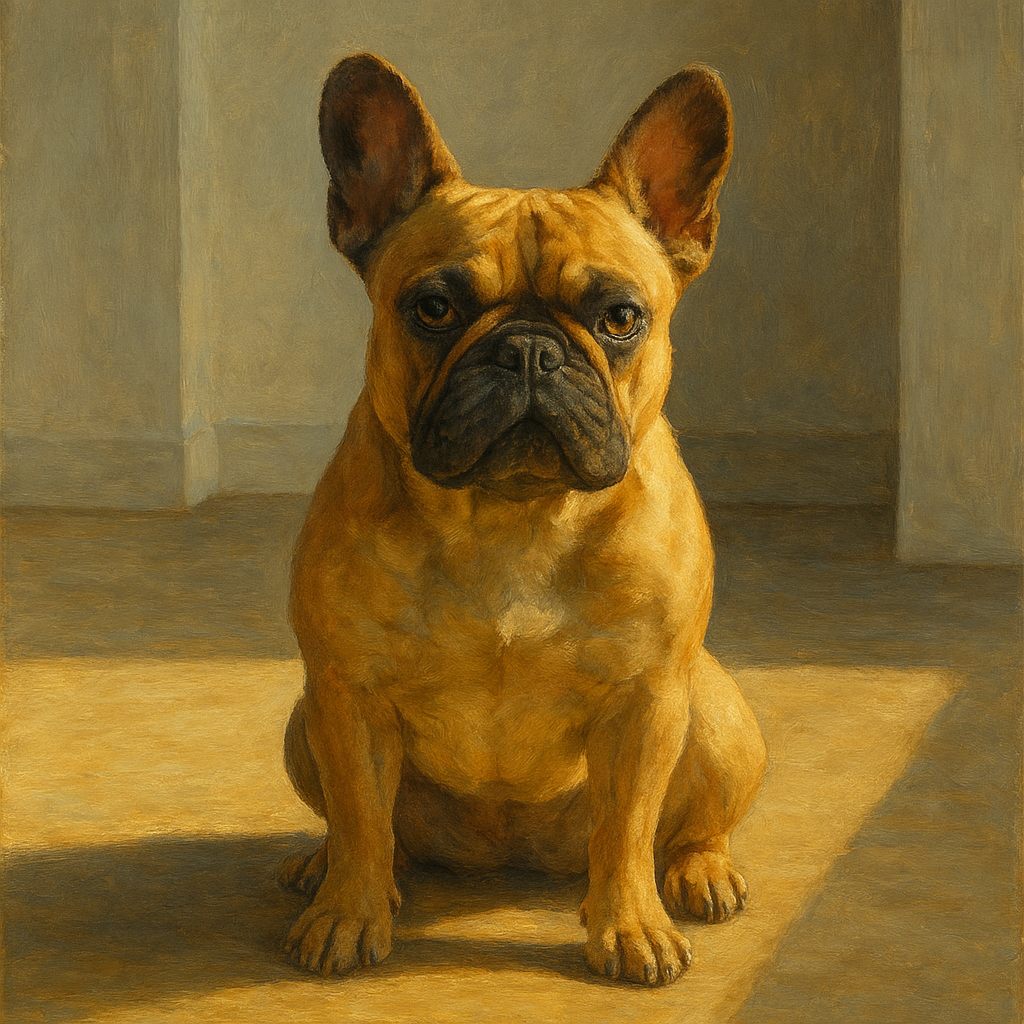 French Bulldog in Sunlit Minimalist Studio No. 4 Fine Art Oil Painting - View 1