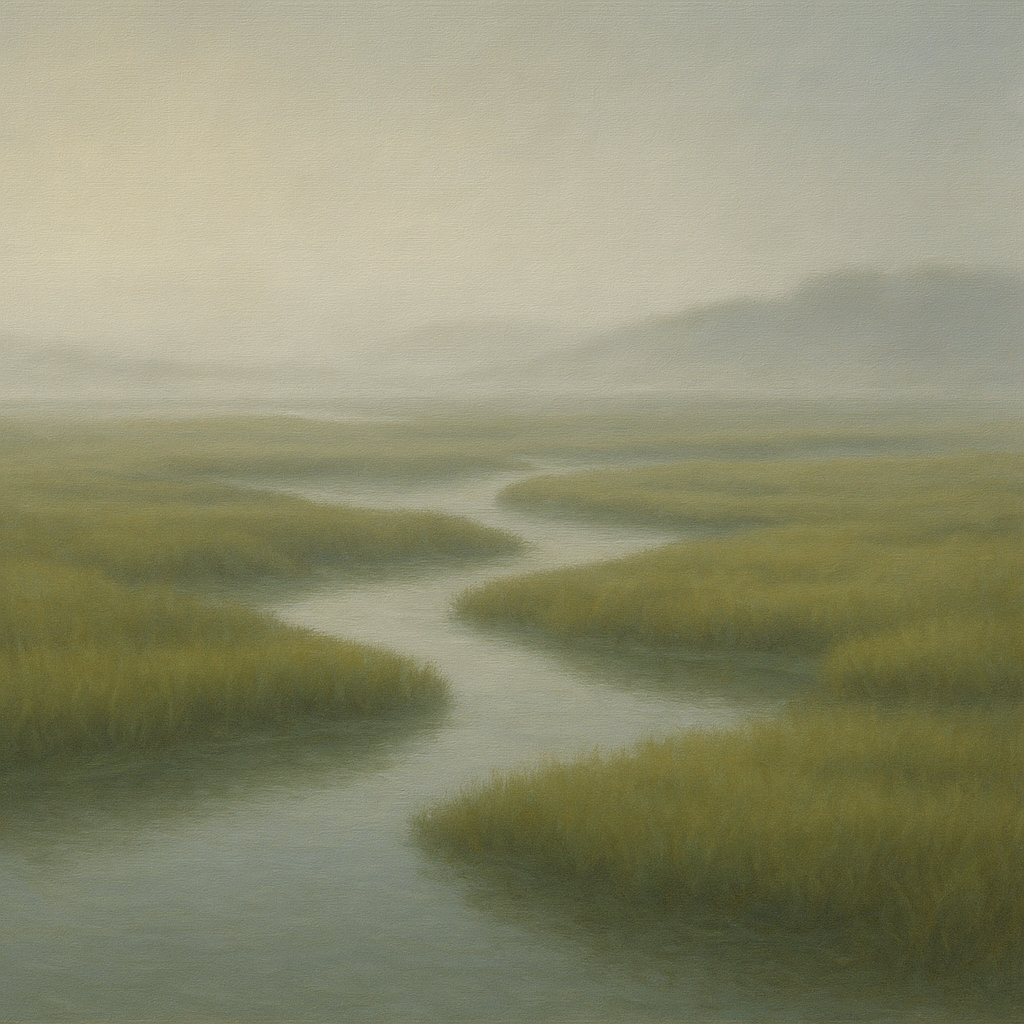 Morning Fog over Cape Cod Tidal Marsh No. 2 Oil Painting 100% Hand Painted Oil on Belgian Linen Canvas, Original Fine Art Wall Decor