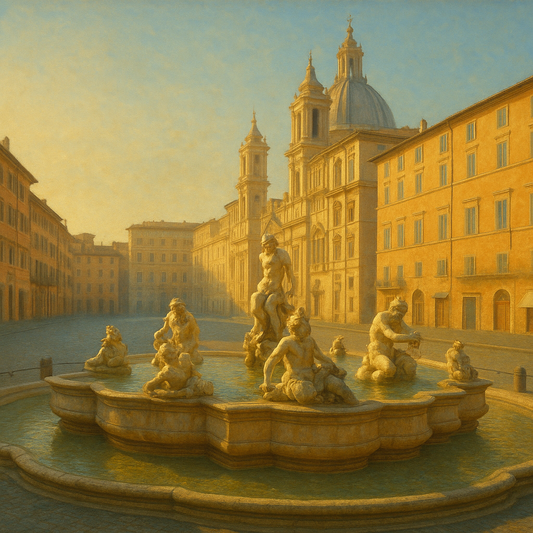 Rome Piazza Fountain in Morning Sunlight No. 26 Oil Painting 100% Hand Painted Oil on Belgian Linen Canvas, Original Fine Art Wall Decor