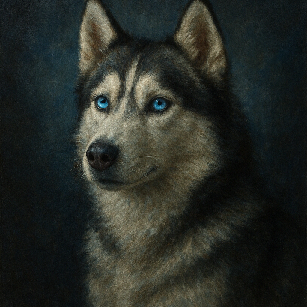 Siberian Husky with Luminous Ice Blue Eyes No. 9 Fine Art Oil Painting - View 1