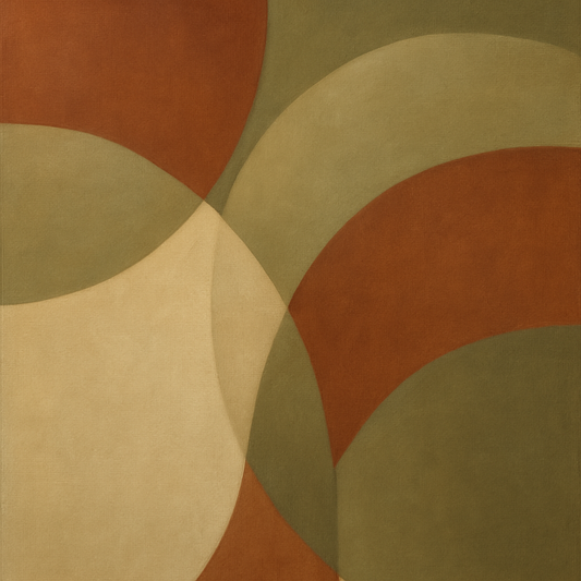 Intersecting Curved Forms in Olive & Rust No. 11 Oil Painting - View 1