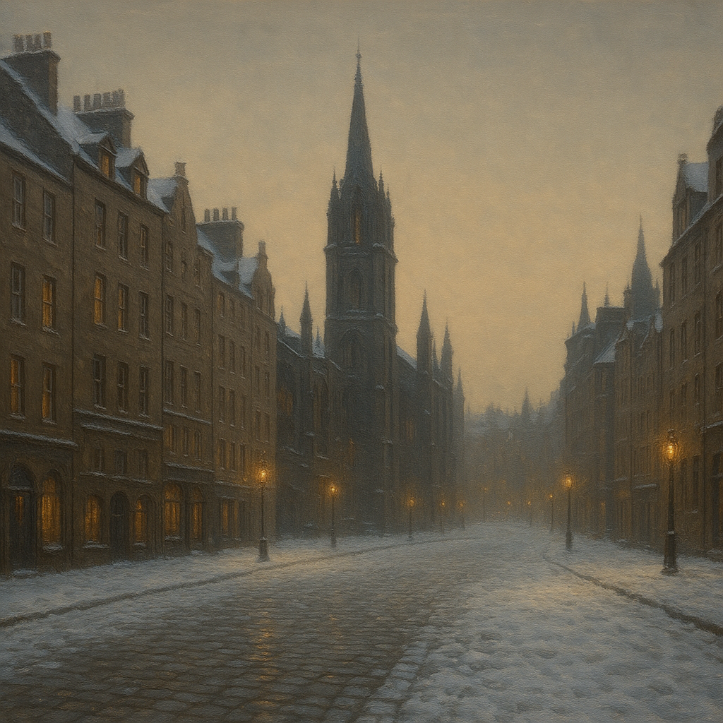 Edinburgh Old Town Royal Mile in Snow No. 11 Oil Painting - View 1