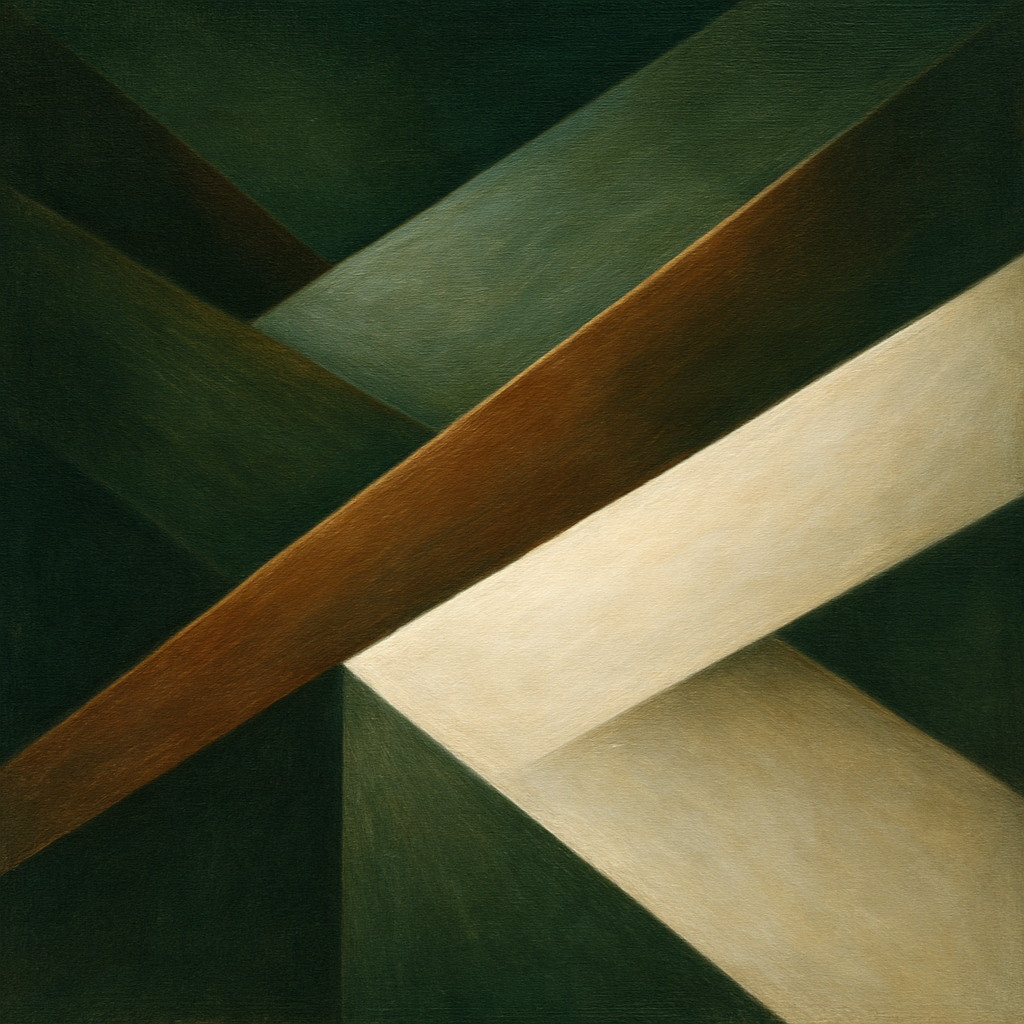 Kinetic Diagonal Planes in Forest & Alabaster No. 11 Fine Art Oil Painting - View 1